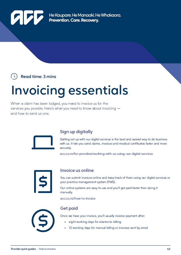 How to invoice provider quick guide page one information