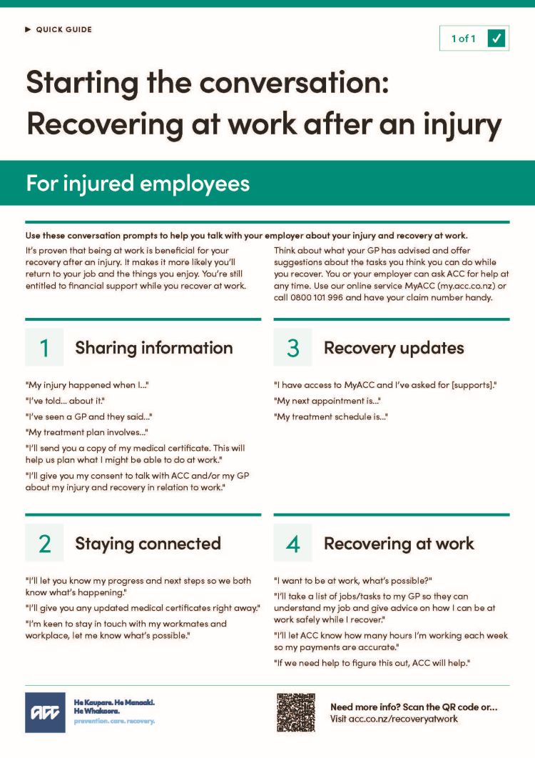 Cover page of conversation guide for injured employees