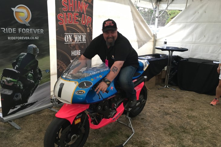 Dave Keilty sits on the top of John Britten's iconic record-setting bike.