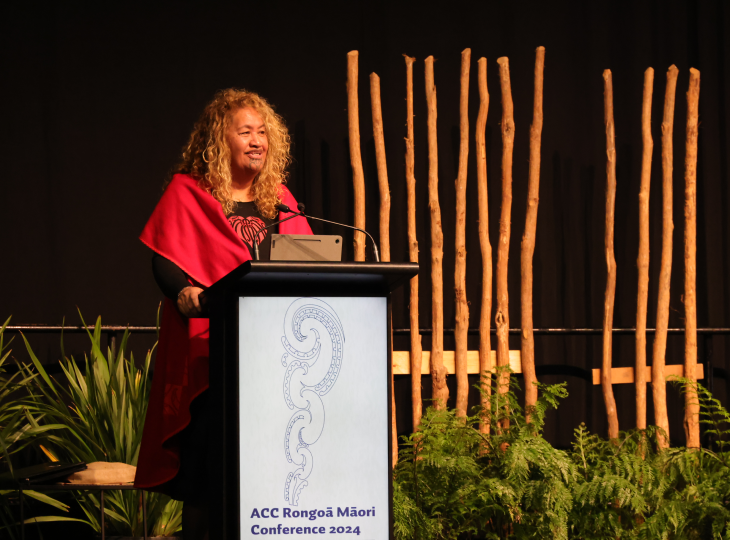 Awhitia Mihaere, chairperson of the ACC Rongoā Māori Advisory Panel, speaking at the ACC Rongoā Māori Conference.