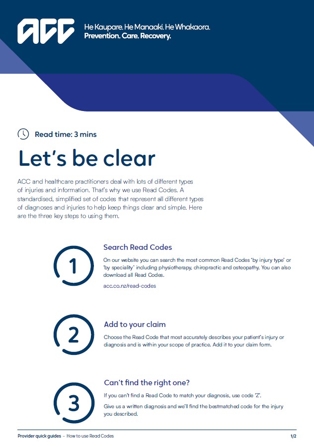 How to use read codes provider quick guide page one information